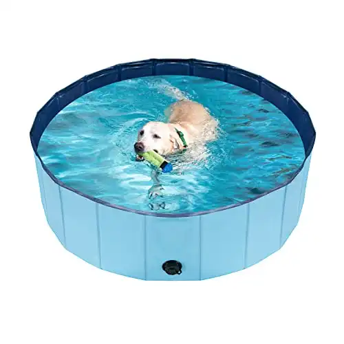 Foldable Dog Pool, YSJILIDE Portable PVC Dog Pet Swimming Pool, Collapsible Plastic Dog Bath for for Large Medium Small Dogs & Kids (M-40'' x 12'', Blue)