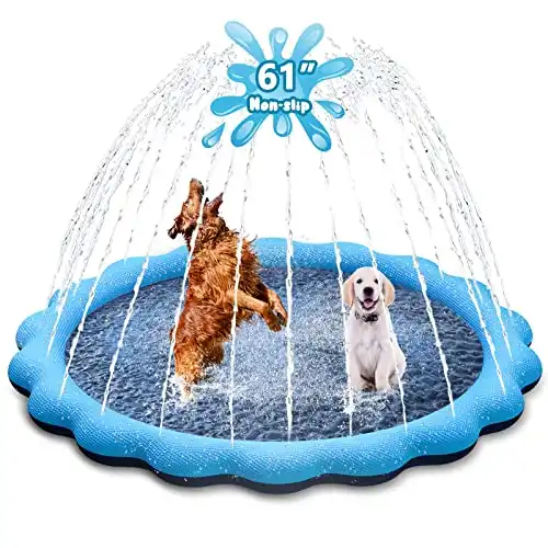 YAUNGEL Splash Pad for Dogs, 61in Non-Slip Sprinkler for 0.55mm Thickened Durable and Foldable Dog Pool Inflatable Summer Outdoor Water Toys for Dogs